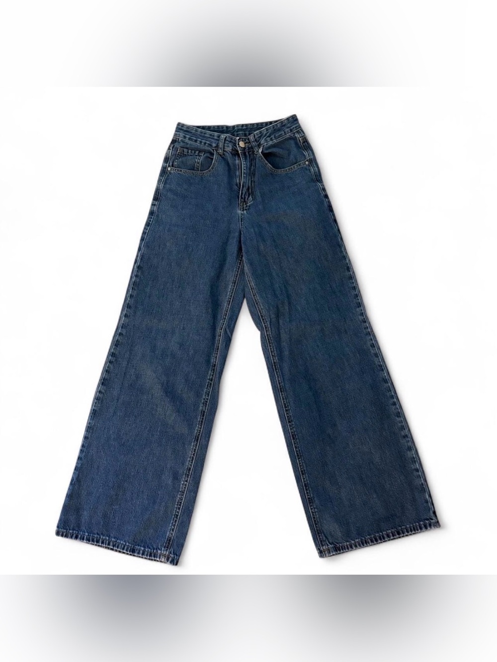 High-Rise Wide Leg Dark Blue Denim Jeans